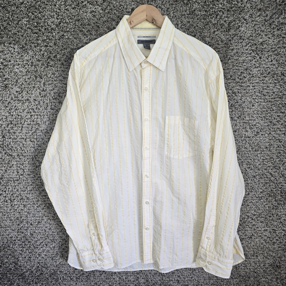Johnston & Murphy Shirt Mens XL Yellow Striped Button Up Tailored Fit Cotton